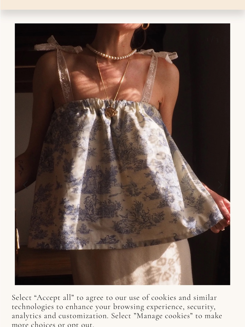 Blue Toile Tie-Shoulder Clara Top